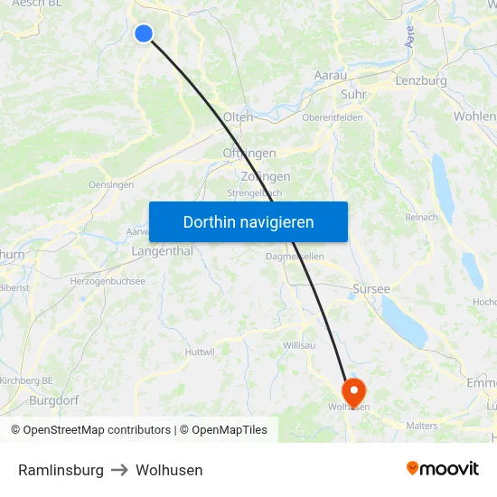 Ramlinsburg to Wolhusen map