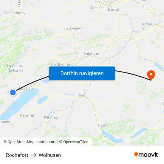 Rochefort to Wolhusen map