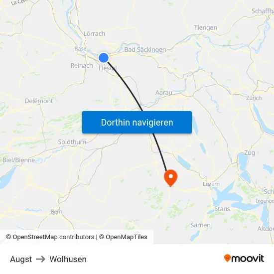 Augst to Wolhusen map