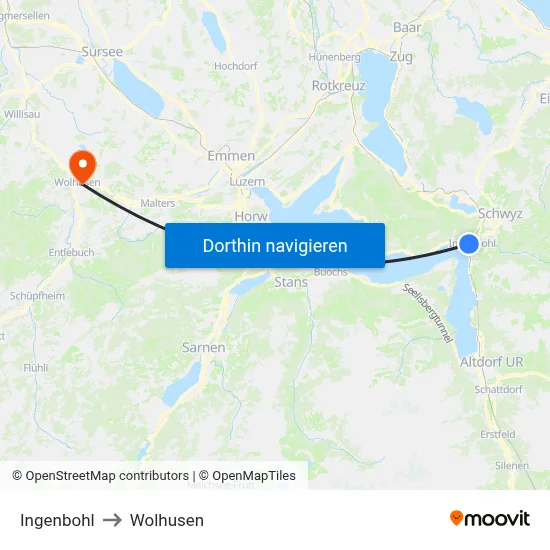 Ingenbohl to Wolhusen map