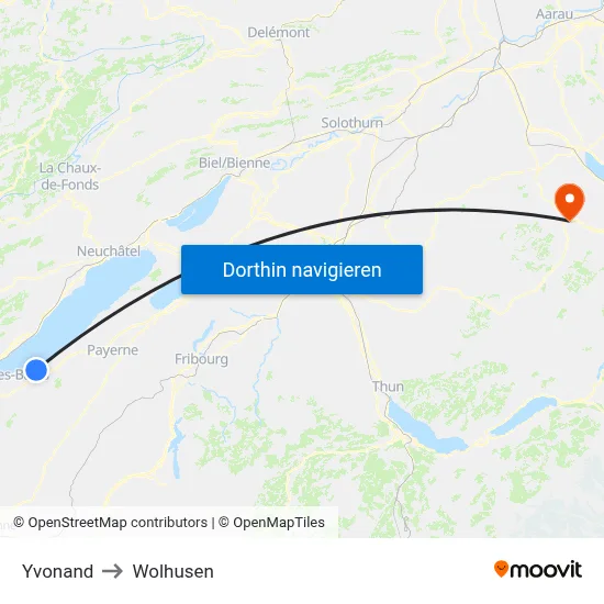 Yvonand to Wolhusen map
