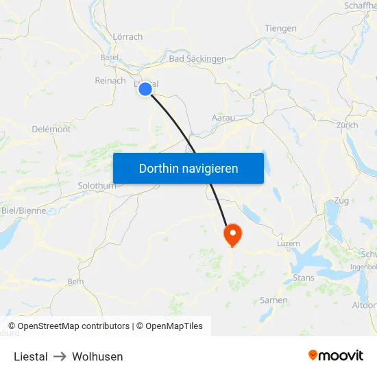 Liestal to Wolhusen map