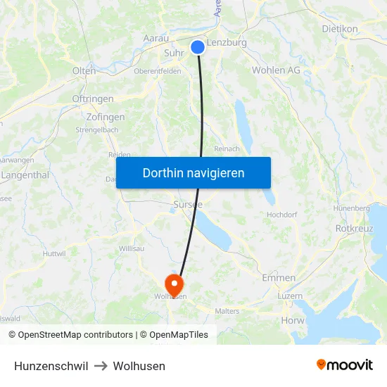 Hunzenschwil to Wolhusen map