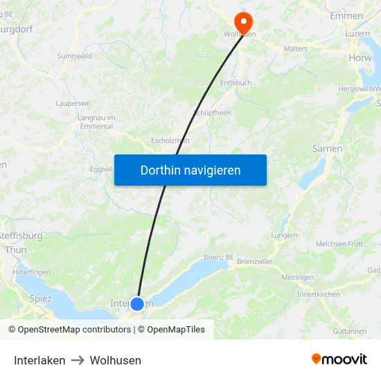 Interlaken to Wolhusen map