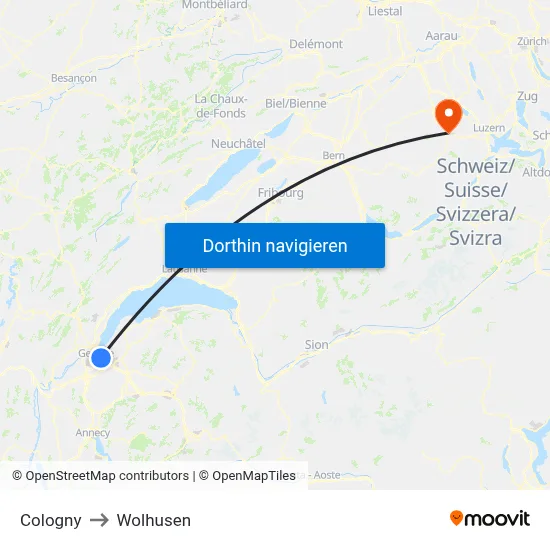 Cologny to Wolhusen map