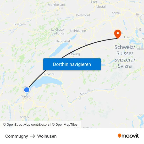 Commugny to Wolhusen map