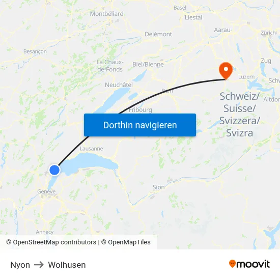 Nyon to Wolhusen map