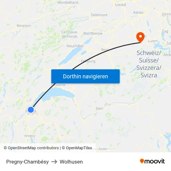 Pregny-Chambésy to Wolhusen map