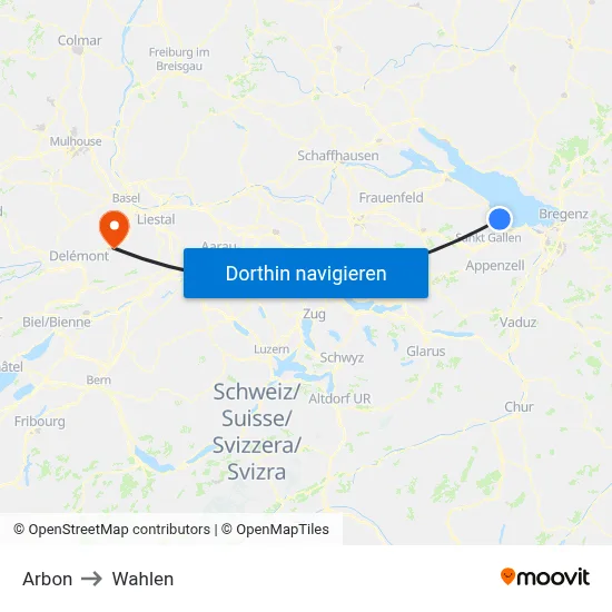 Arbon to Wahlen map
