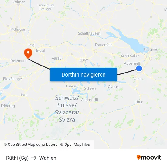 Rüthi (Sg) to Wahlen map