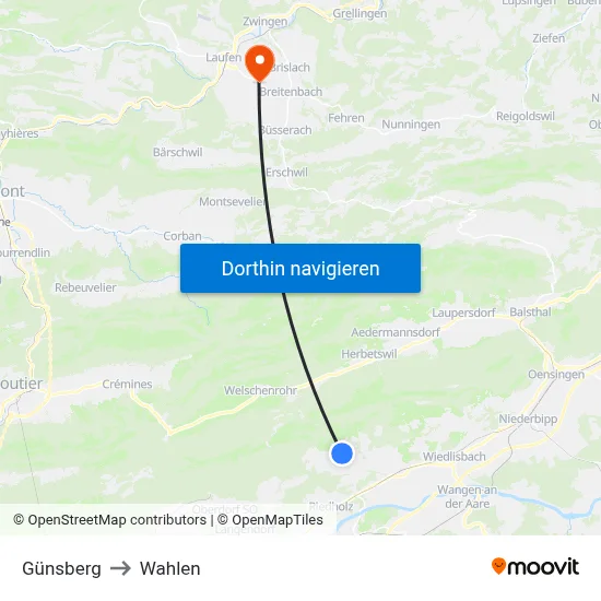 Günsberg to Wahlen map