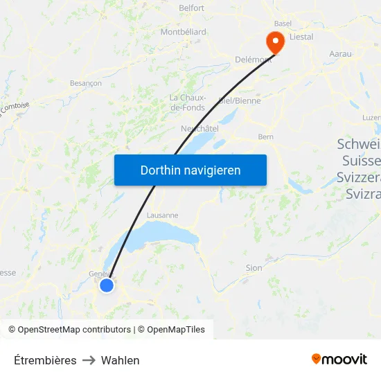 Étrembières to Wahlen map
