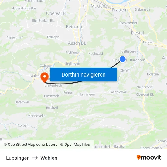 Lupsingen to Wahlen map