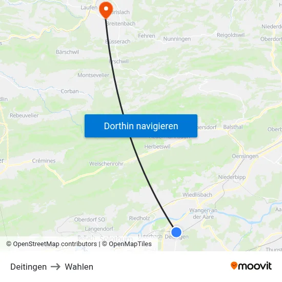 Deitingen to Wahlen map