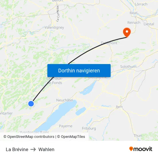 La Brévine to Wahlen map