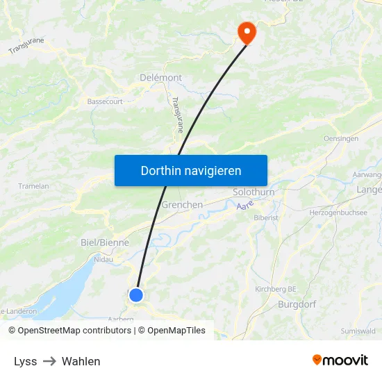 Lyss to Wahlen map