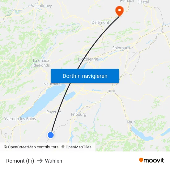 Romont (Fr) to Wahlen map