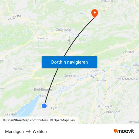 Merzligen to Wahlen map