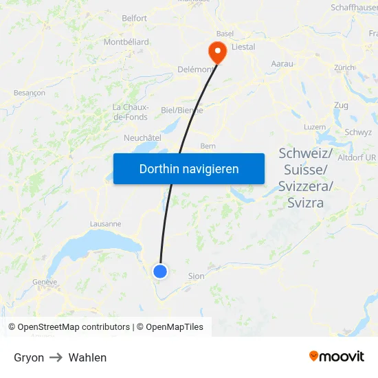 Gryon to Wahlen map