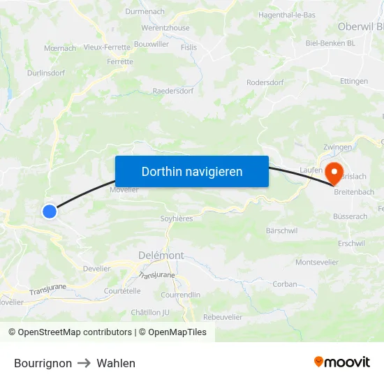 Bourrignon to Wahlen map