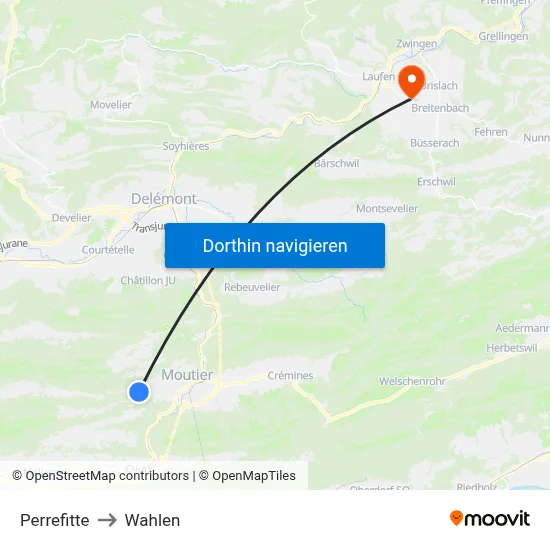 Perrefitte to Wahlen map
