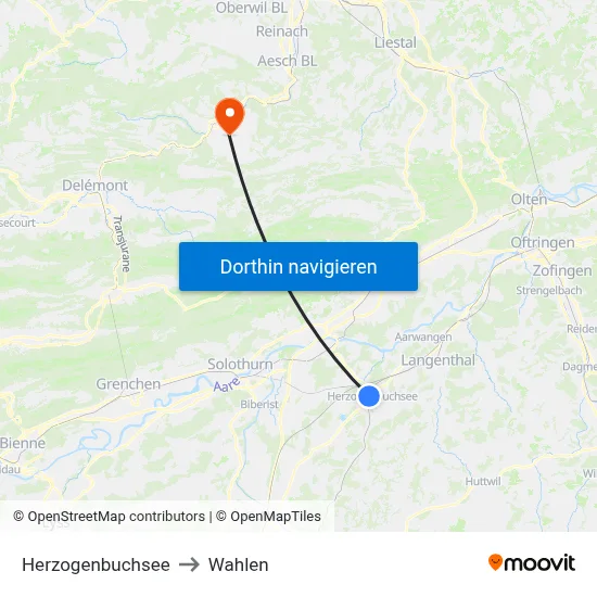 Herzogenbuchsee to Wahlen map