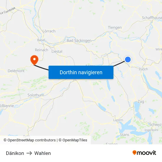 Dänikon to Wahlen map