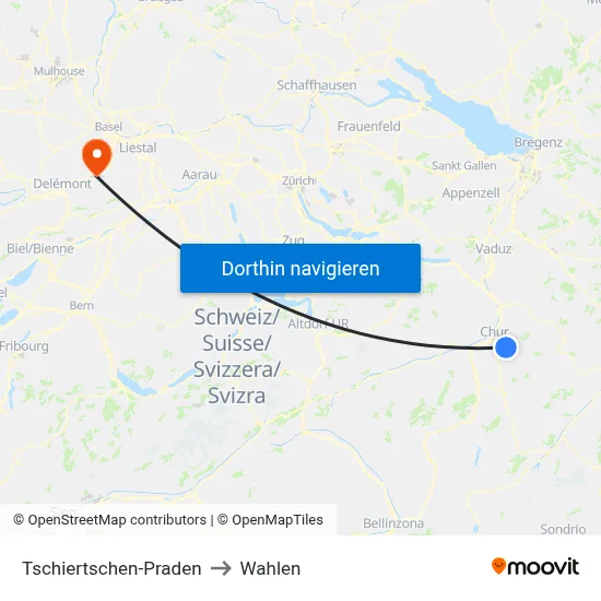 Tschiertschen-Praden to Wahlen map