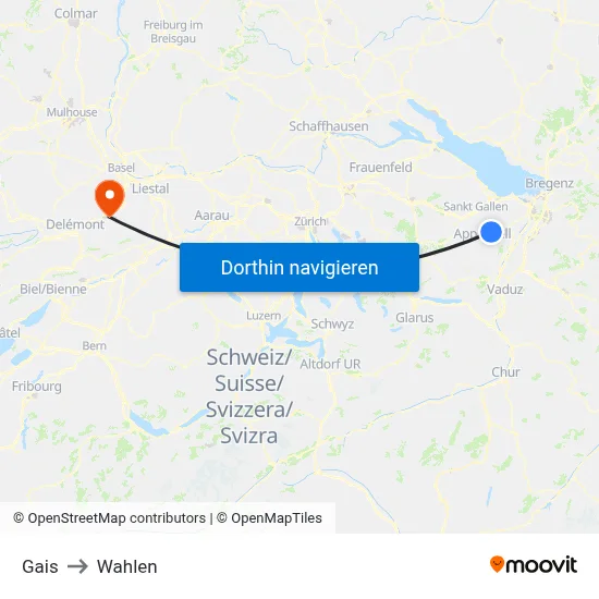 Gais to Wahlen map