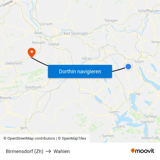 Birmensdorf (Zh) to Wahlen map
