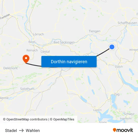 Stadel to Wahlen map