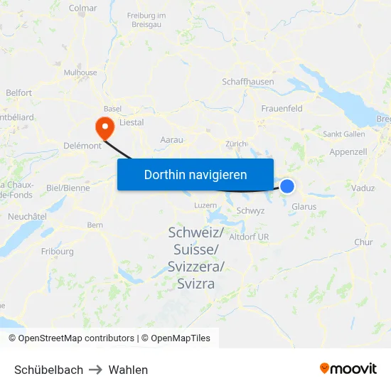 Schübelbach to Wahlen map