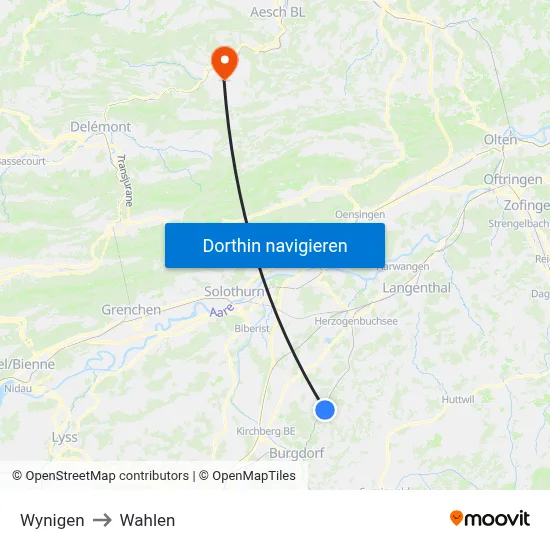 Wynigen to Wahlen map