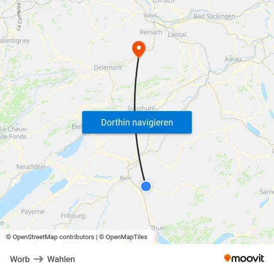 Worb to Wahlen map