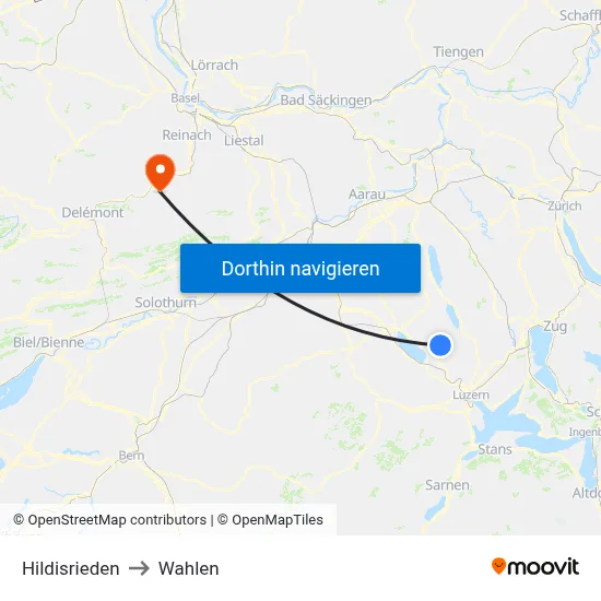 Hildisrieden to Wahlen map