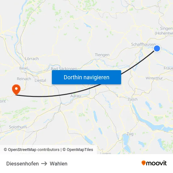 Diessenhofen to Wahlen map