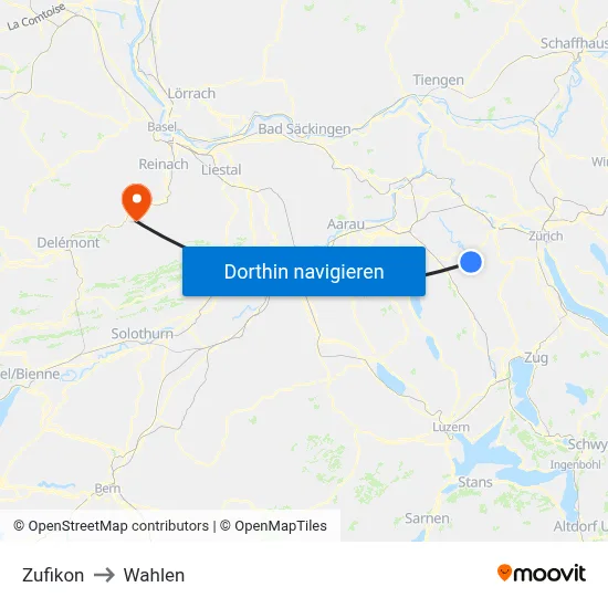 Zufikon to Wahlen map