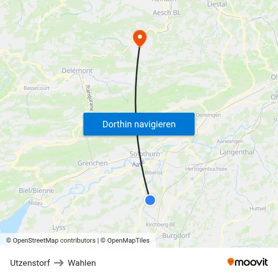 Utzenstorf to Wahlen map