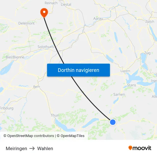 Meiringen to Wahlen map