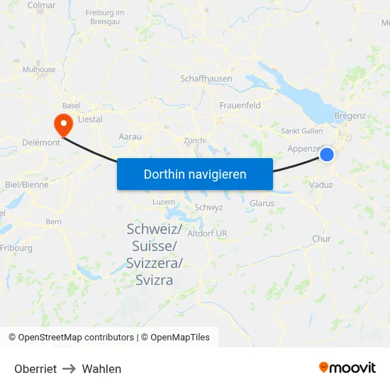 Oberriet to Wahlen map