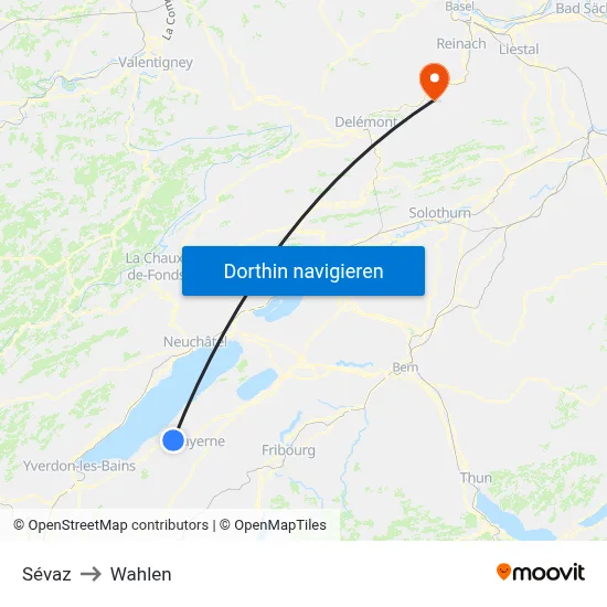 Sévaz to Wahlen map