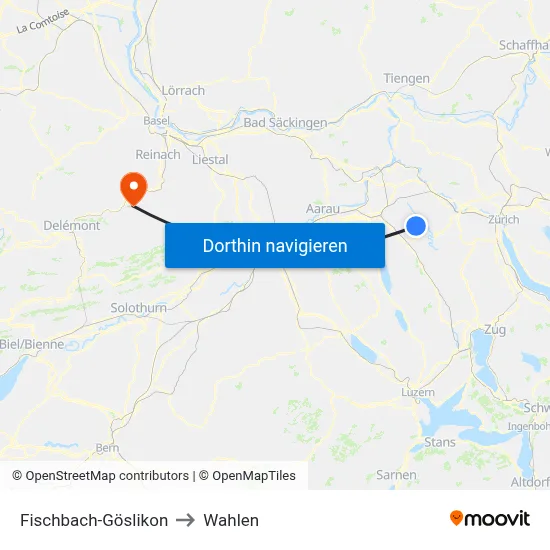 Fischbach-Göslikon to Wahlen map