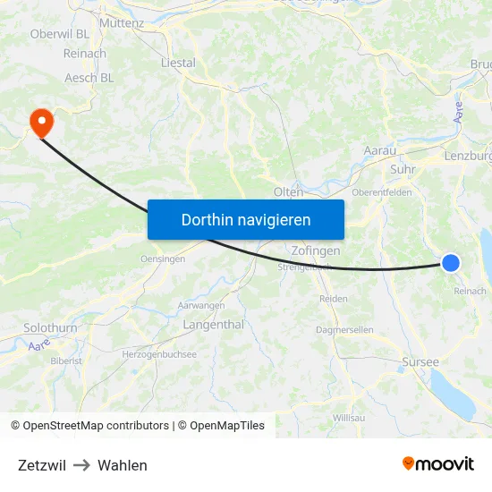 Zetzwil to Wahlen map