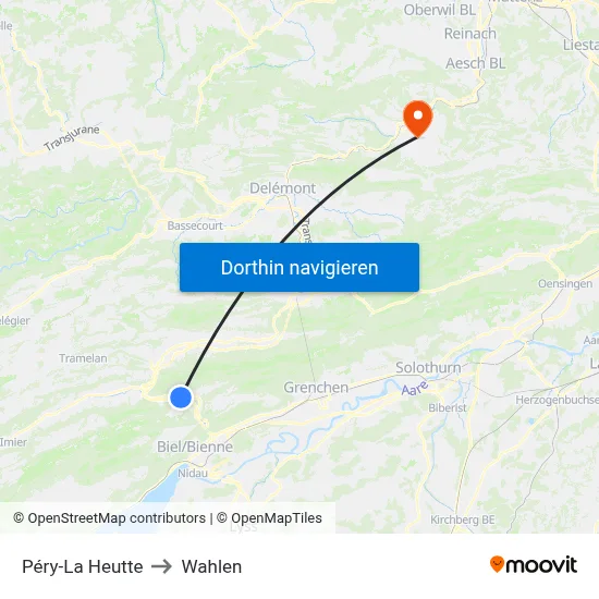 Péry-La Heutte to Wahlen map