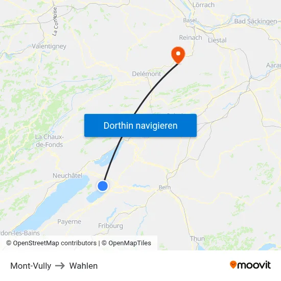 Mont-Vully to Wahlen map
