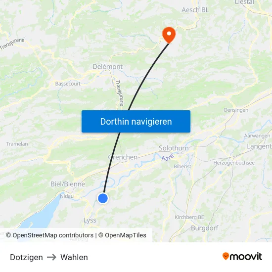 Dotzigen to Wahlen map