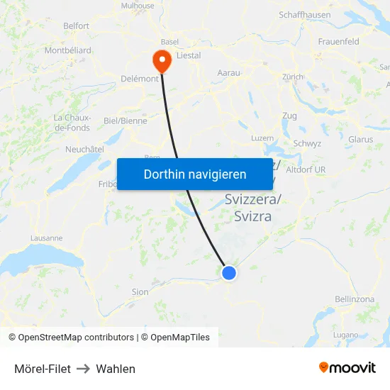 Mörel-Filet to Wahlen map