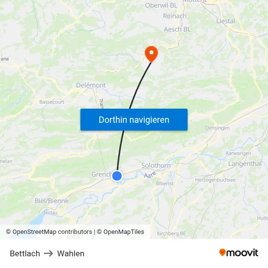 Bettlach to Wahlen map