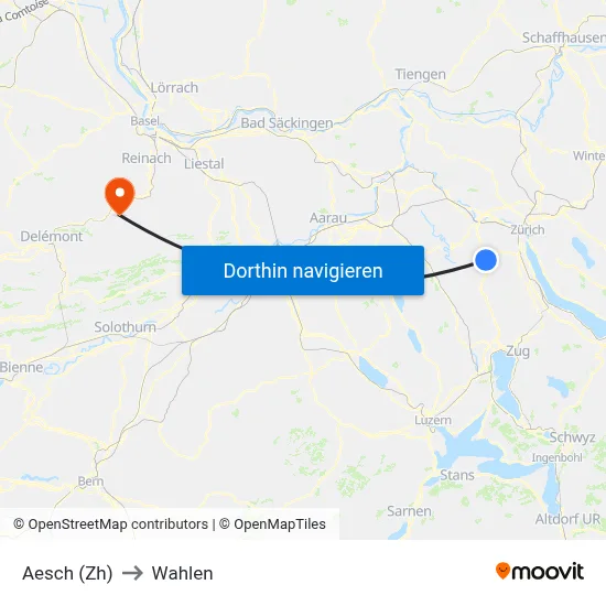 Aesch (Zh) to Wahlen map