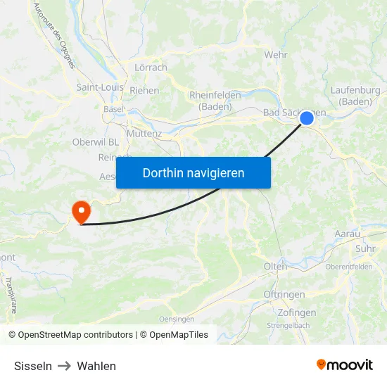 Sisseln to Wahlen map